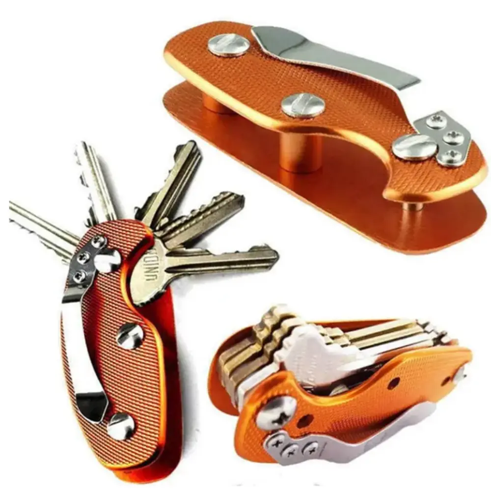 TIKA Compact Aluminum Key Holder Clip, Keychain Organizer and Keyring Folder for Everyday Carry Orange 1-Pack