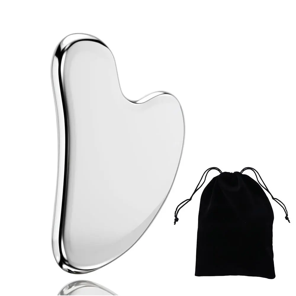 304 Stainless Steel Scraper, Facial Beauty Instrument, Facial Massage Metal Gua Sha Tools Skin Massage for Body Eyes Neck Massager with Travel Pouch Skin Care Gifts Self Care Tools