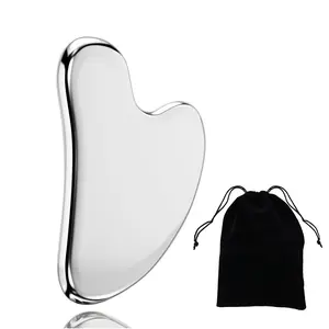 304 Stainless Steel Scraper Facial Massage Gua Sha Facial Tools Guasha for Face Metal Gua Sha Skin Massage Guasha Rejuvenating Beauty Tool for Body Eyes Neck Massager with Travel Pouch Skin Care Gifts Facial Wand Facial Beauty Massagers
