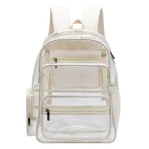 Clear Backpack Heavy Duty Transparent Bag 17" See Through BookBag for Women Men Adults Work Festival Sports Travel with Multiple Pockets and Durable SBS Metal Zipper