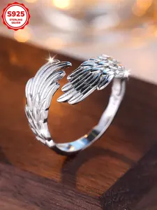 Women's Fashion S925 Sterling Silver Angel Wings Ring, Adjustable Open Design, Hypoallergenic, Perfect for Daily Wear, Birthday Gift, Adjustable Rings