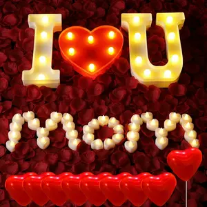 Mother's Day Surprise Kit!, Mothesdaygift I Love U Sign with 24Pcs Flameless Candles 1000Pcs Red Fake Rose Petals 30Pcs Red Balloons for Valentine's Day Mother's Day Wedding Proposal mothersdaygift