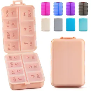 New Foldable & Portable Weekly Pill Organizer 2 Times A Day with Etched Labels, AM PM 7 Day Week Medicine Box, Twice Daily Travel Pill Case Dispenser for Vitamins, Fish Oils, Supplements