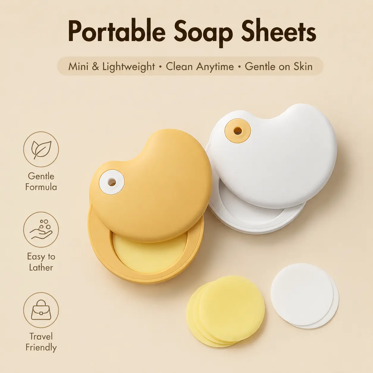 Portable Soap Sheets in a 180-Degree Rotatable Container, Extra Mild Water Soluble Hand Wash with Natural Lemon & Jasmine Scent for Travel, Natural Scent, Gentle Formula Hand Wash, Solid, 180 Degree Rotary Soap Container, Daily, Extra Mild Hand Wash