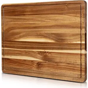 24"L x 18"W Acacia Cutting Boards for Kitchen, Cheese Charcuterie Board, Extra Large Cutting Board with Side Handles & Juice Grooves, Reversible Wooden Chopping Board, Butcher Block Cutting Boards Knives Stylish Oil Cook
