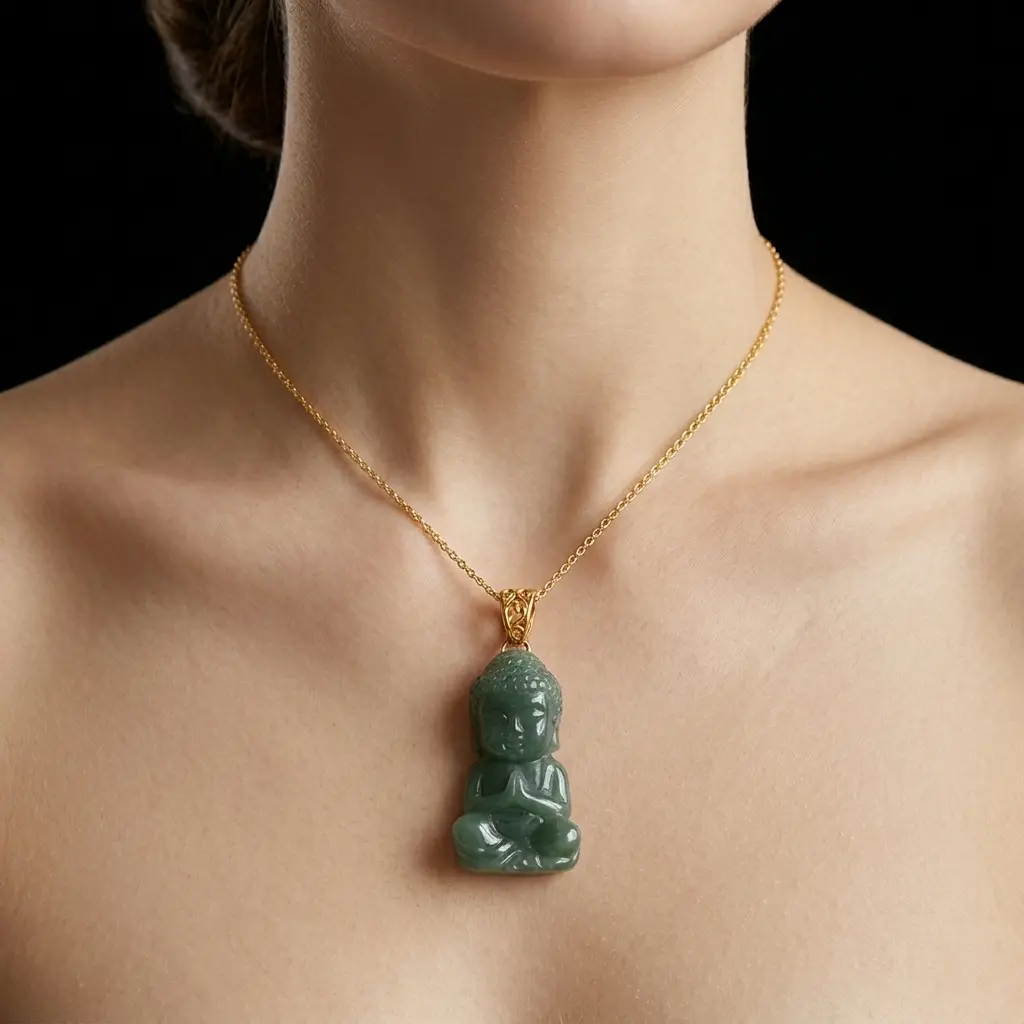Natural Green Jade Buddha Pendant- Hand-Carved Jade Pendant