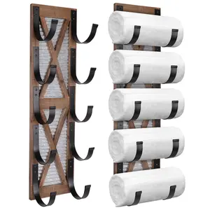 Autumn Alley Upright Barn Door Towel Rack with Wooden Design and Black Handles for Easy Storage and Organization
