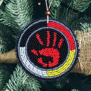 MMIW Red Handprint Handmade Beaded Pendant Necklace – Awareness & Support Jewelry Accessory Seed Decor Geometric Flower Design Hanging Ornaments