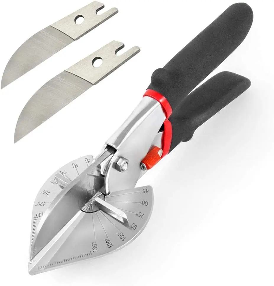 Multi Angle Miter Shear Cutter Hand Tools, 45-135 Degree Adjustable Angle Scissors Trim Shears Tools for Vinyl Wood Molding Trim, 2 Extra Spare Blades