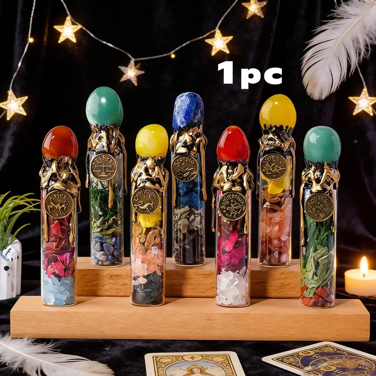 Natural Crystal Zodiac Wishing Bottle, Magic Energy Healing Stone Drifting Bottle, Spiritual Divination Reiki, 1pc Raw Stones, Intuitively Chosen Crystals, Crystal Decorative Stones, Natural Crystal Pieces