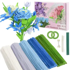 400 count Pipe Cleaners Crafts Set,5 Colors Chenille Stems Creative Craft Pipe Cleaners  for DIY Craft Bouquets,Holiday DecorationsBlue