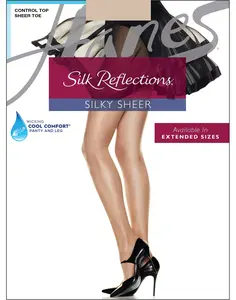 Hanes Silk Reflections Control Top Pantyhose With Sheer Toe Women's Underwear Comfortable Fit Soft Stretch Fabric Breathable Q00717