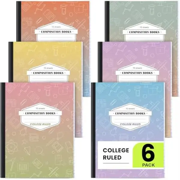 Oucaru 6 Pack Composition Notebook, College Ruled, Gradient, 70 Sheets
