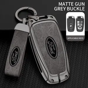 Leather Zinc Alloy Car Remote Smart Key Case Cover For Ford Raptor F150 Remote Control Protector For Ford F-150 RAPTOR Auto Accessories Car Key Accessory Key Fob Protector Car Key Holder