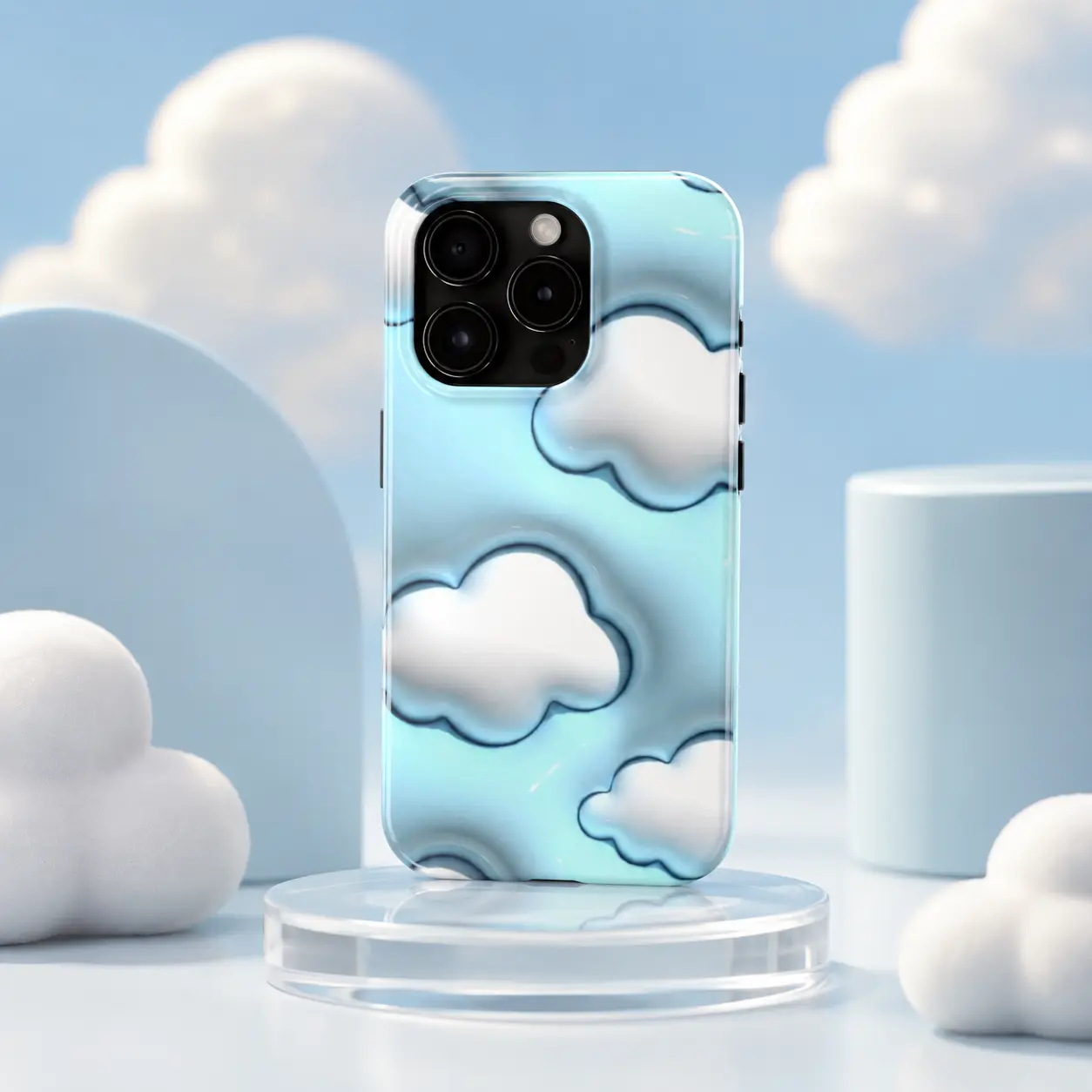 Cute Cloud Phone Case – Sky Blue Puffy Cloud Design, Dreamy Aesthetic Protective Case for iPhone
