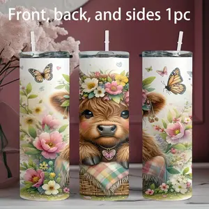 1 20oz water bottle with a floral calf pattern, stainless steel insulated water bottle suitable for daily use in the car or at home, a gift for family and friends (with straw), Drinkware Tumbler