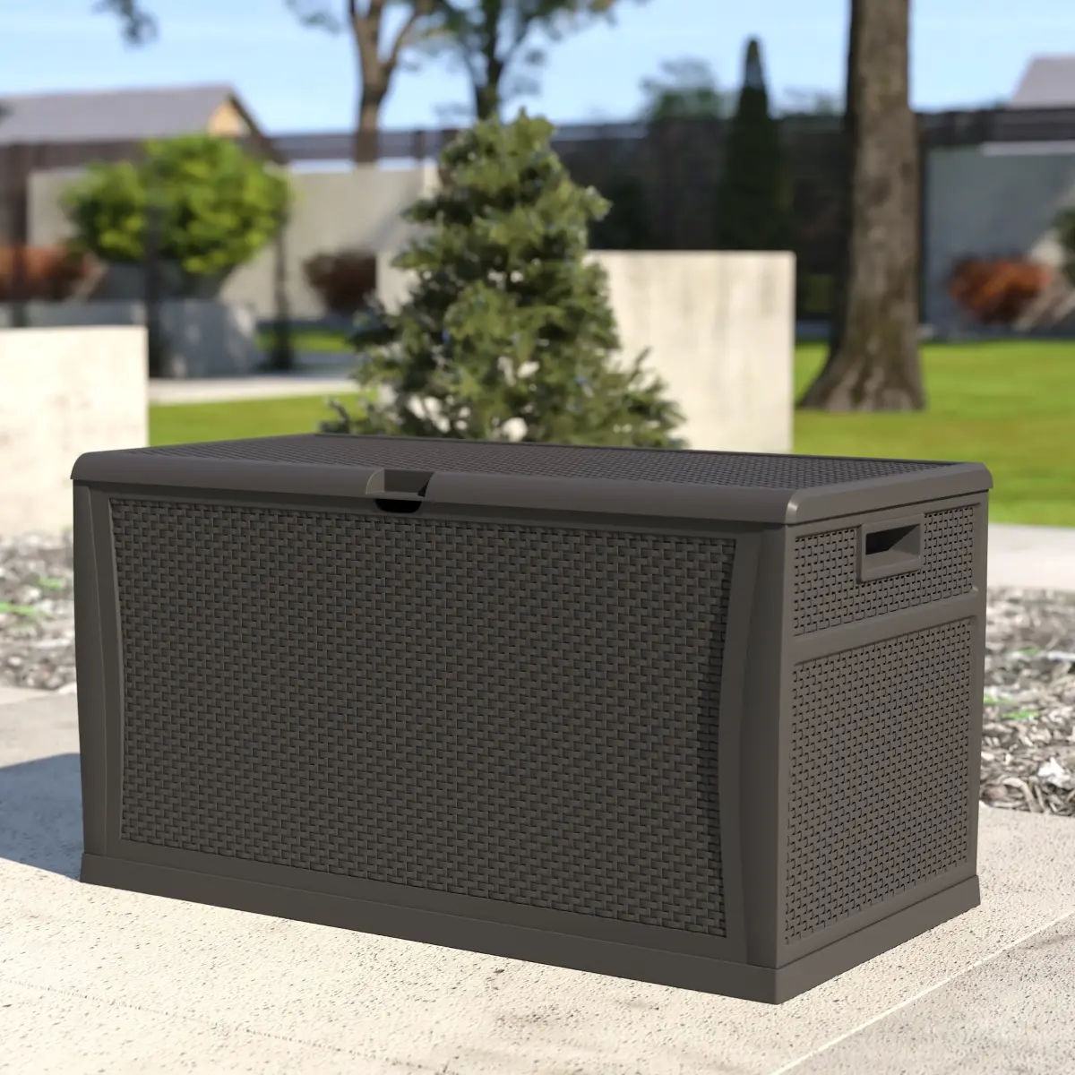 Flash Furniture QT-KTL-4023GY-GG 120 Gallon Outdoor Waterproof Plastic Deck Storage Box for Patio Cushions, Garden Tools & Pool Toys, Gray