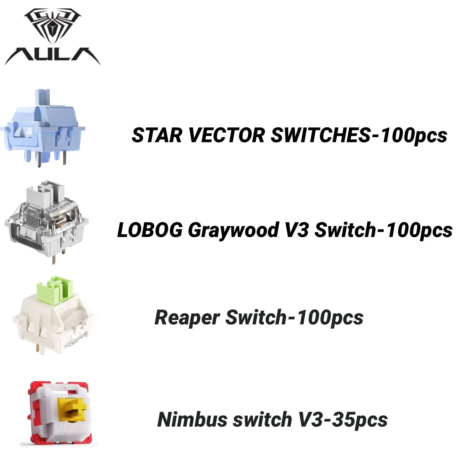 AULA LEOBOG Graywood V3 Linear Clearmy Switch STAR VECTOR SWITCHES Reaper Switch 100 Pieces Nimbus switch V3-35pcs for Custom Gaming Keyboards