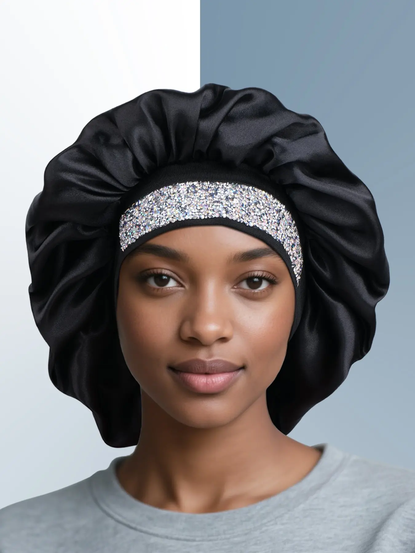 Men Women Soft Comfortable Sleep Cap with Sparkling Rhinestone Headband, Elegant Ladies Sleeping Hat, Adjustable Size, Stylish and Comfortable, Sleep Bonnets, Adjustable Hair Bonnet