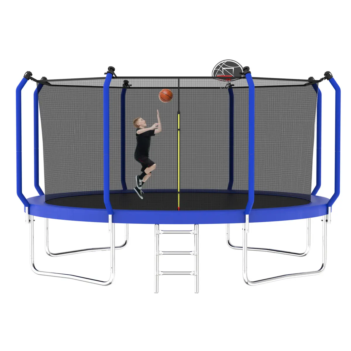 12FT/14FT Trampoline with Basketball Hoop, ASTM Approved Reinforced Type Outdoor Trampoline with Enclosure Net