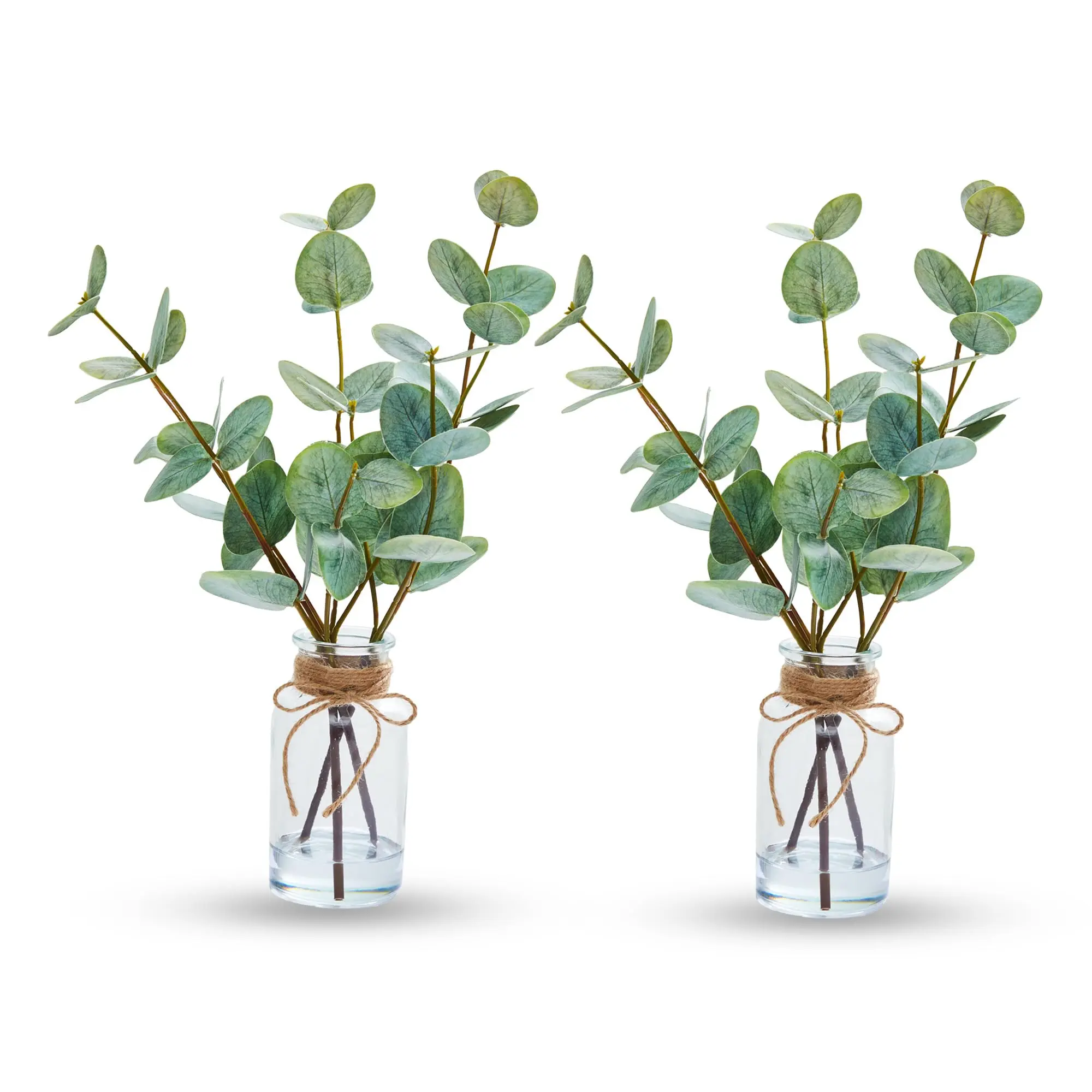 Garvee Set of 2 Artificial Eucalyptus Leaves in Decorative Glass Vase, 33-Inch Tall Synthetic Greenery Arrangement for Home, Wedding, Office, and Table Centerpiece Decoration
