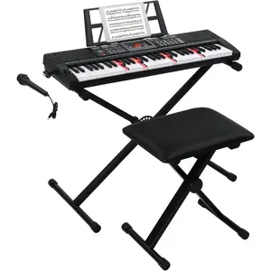 GLARRY 61 Keys Full Size Electric Keyboard Piano Set for Beginners Kids Portable Music Keyboard Baby Christmas Gifts with Piano Bench, Piano Stand, Music Stand, Microphone, Headphone, Power Supply