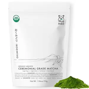 FKRO Okumidori Organic Ceremonial Matcha Powder - Single Cultivar, Air Flown Monthly from Japan, Creamy & Umami Traditional Green Tea, 30g Pouch