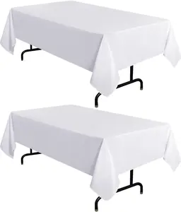 2 Pack White Tablecloth 60 x 84 Inch, Rectangle 4 Feet Table Cloth - Stain and Wrinkle Resistant Washable Polyester Table Cover for Dining Tables, Buffet Parties and Camping