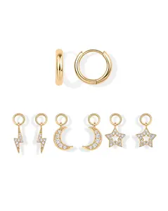 PAVOI 18K Gold Plated Huggie Earrings and Charm Set for Women - Mix and Match Earring Pack with Cubic Zirconia Charms