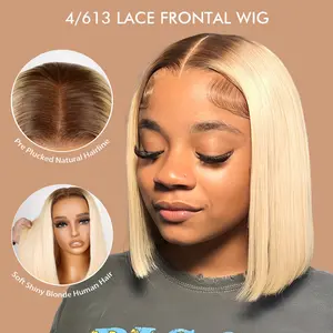 Alipearl Hair 4/613 Ombre Blonde Lace Front Bob Wigs Short 13x4 Bob Wig for Women With Baby Hair Brazilian Straight Bob Wigs Human Hair Pre Plucked