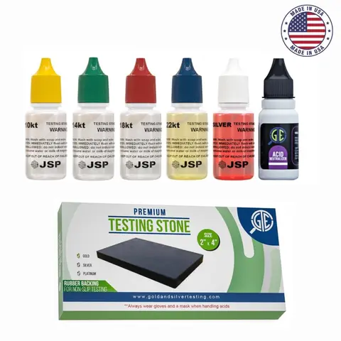 GTE Gold and Silver Jewelry Testing Solutions Kit 10k 14k 18k 22k 24k Scratch Stone Acid Test Scrap Bars Coins