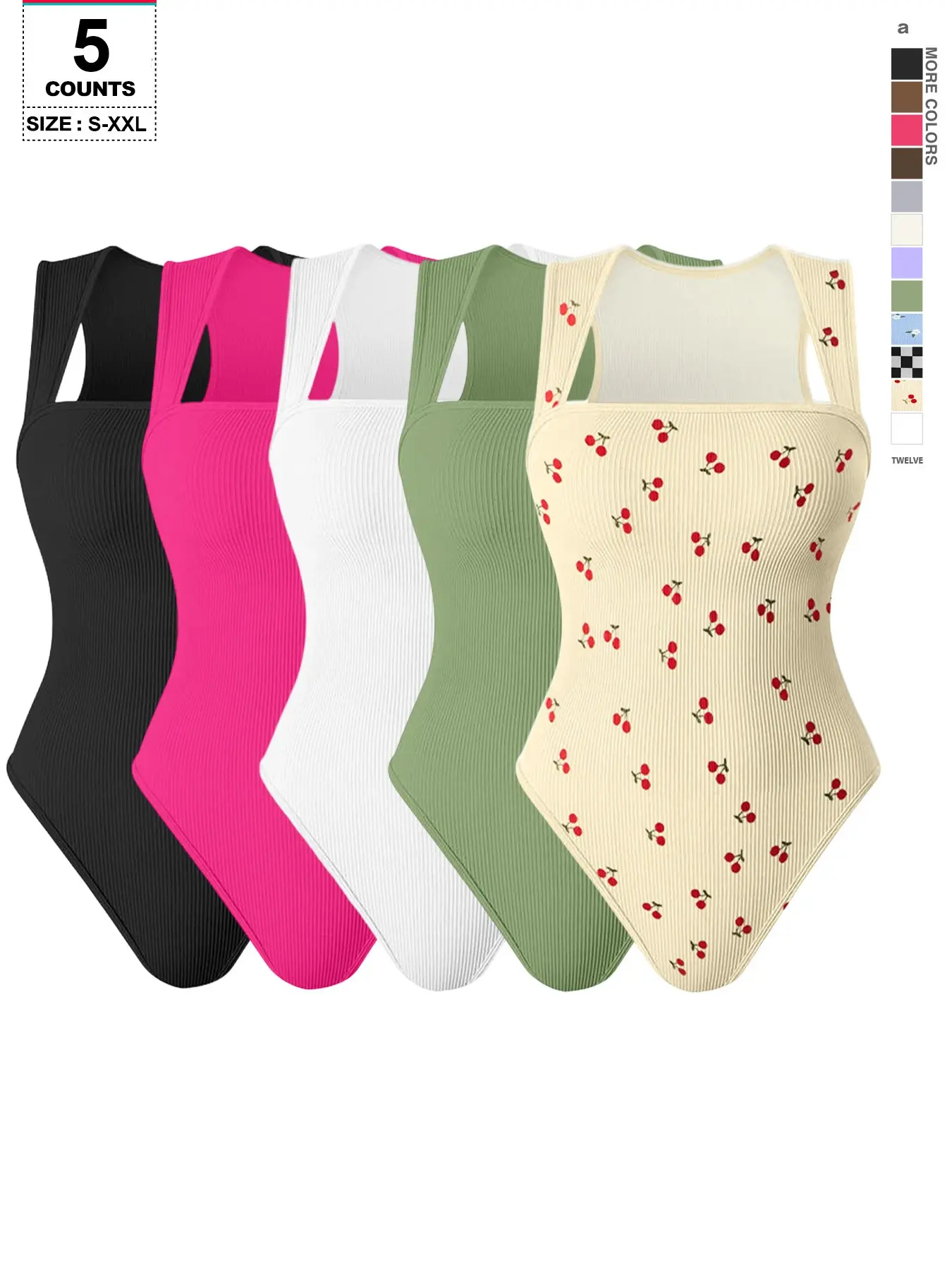 Women Shapewear Sexy Chic Casual Ribbed Strappy Square Neck Sleeveless Tummy Control Shapers Tank Tops Bodysuits Underwear Body Shaping Underwear