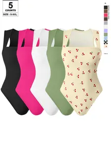 Women Shapewear Sexy Chic Casual Ribbed Strappy Square Neck Sleeveless Tummy Control Shapers Tank Tops Bodysuits Underwear Body Shaping Underwear