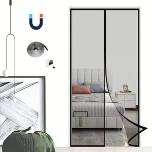 Magnetic Mesh Screen Door - Heavy Duty Automatic Closing Fly Door with Powerful Magnets & Full Frame Magic Tape, Easy No-Drill Installation, Black, Perfect for Indoor/Outdoor Use in Modern Homes, Magnetic Door Curtain