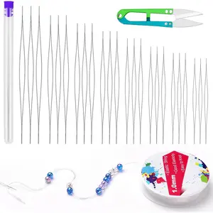 26 Pcs Beading Needles Set, Beading Needles for Seed Beads, 24 Pcs Big Eye Bead Needles, 1mm/Roll Elastic String for Bracelets for Jewelry Making