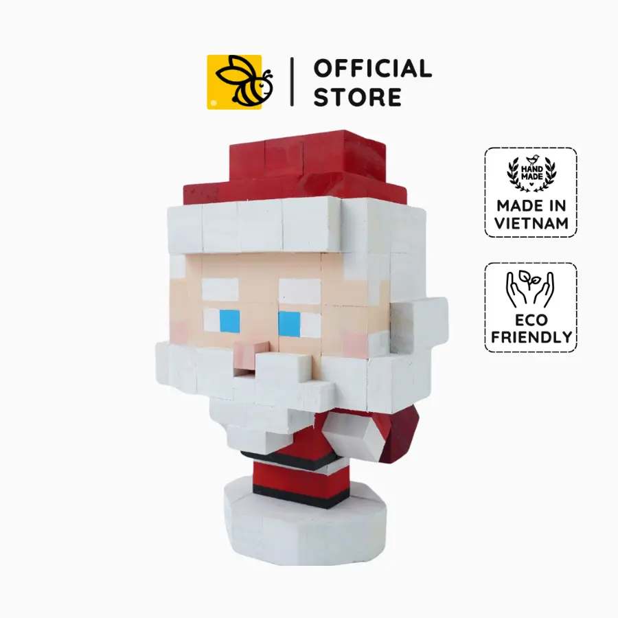 Christmas Santa Claus Wood Model, Unique Toy Pixel Block, Minecraft decor, Custom Handmade Gift & DIY Coloring Kit, Christmas gift