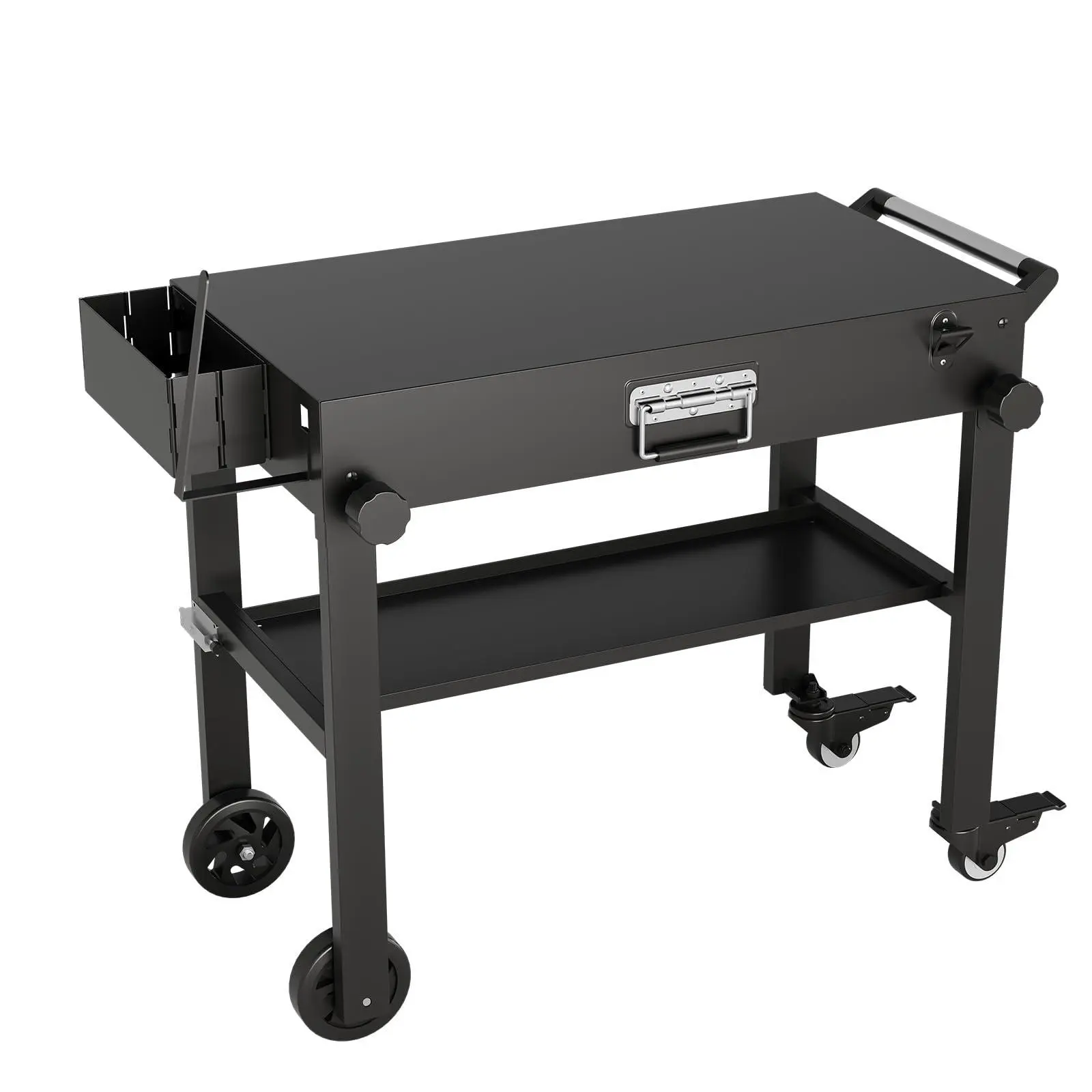 38 x 18 in Outdoor Grill Table with Wheels, BBQ Cart for Blackstone Griddle & Weber, Portable Kitchen Prep Station for Camping, Garden, Home Party, Pizza Oven & Bar, Foldable Design, 360° Swivel