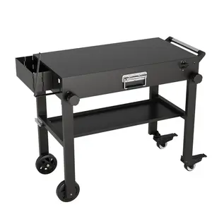 38 x 18 in Outdoor Grill Table with Wheels, BBQ Cart for Blackstone Griddle & Weber, Portable Kitchen Prep Station for Camping, Garden, Home Party, Pizza Oven & Bar, Foldable Design, 360° Swivel
