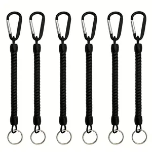 Anti-Lost Spring Coil Leash Cord Safety Ropes Retractable Lines Elastic Wrist Band with Stainless Steel Snap Hook Keychain Ring Carabiner