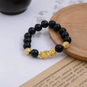Pixiu Imitation Obsidian Bracelet New Chinese Style Wealth-Attracting Buddha Bead Bracelet luck feng shui