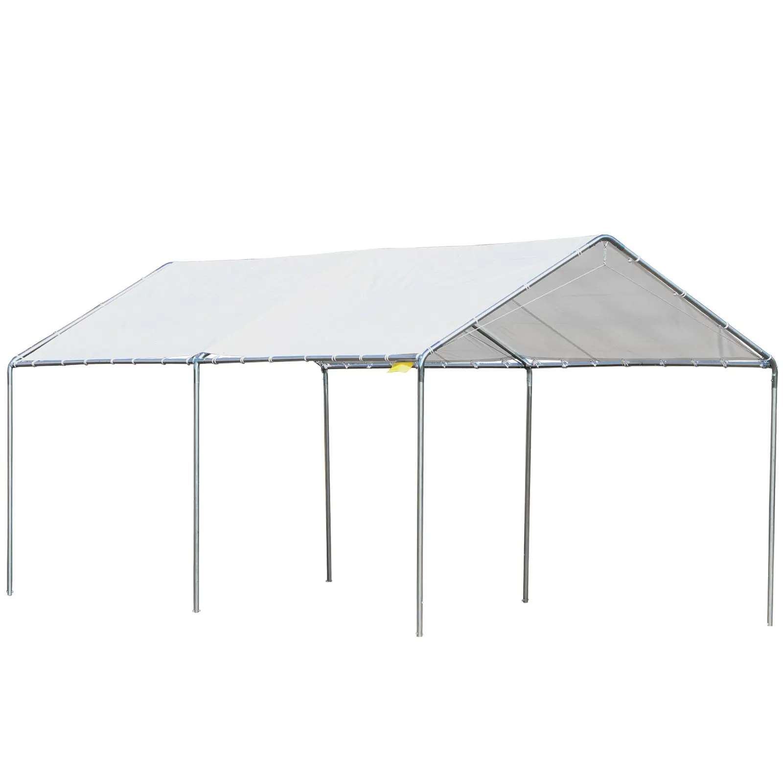 Outsunny Outdoor Galvanized Steel Frame Carport, 9.6'x19.5'x8.5' Heavy-Duty Water Resistant PE Cloth Rain Shelter, Dirt & Light Wind Protection, Ground Stakes, 3 Reinforced Guy Ropes, Extra Support Anchor Kit, Grey