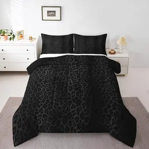 3-piece Black Leopard Print Quilted Comforter Set, Soft Bedding Sets (1 comforter + 2 pillowcases, pillowcases without inserts), available in Twin, Full, Queen sizes, U-shaped quilting, comforter with 200gsm filling