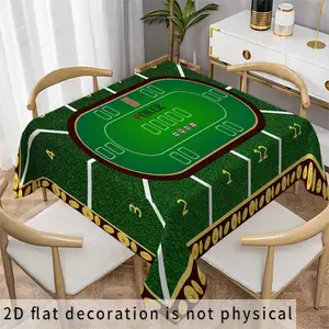 [2D Flat] 1 Pc, Rectangular Tablecloth, Board Game Themed Style, Green Base, Digital Seat Decoration Pattern, Polyester Material, Suitable for Home Dining Tables/board Game Themed Gatherings/daily Soft Decoration