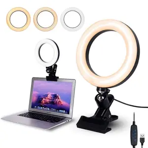 6.3" Compact Metal-Aluminum Selfie Ring Light Accessory with Clip Mount, 3 Modes, 10-Level Dimming, Remote - Adjustable for Cellphones, Laptops for Recording, Tech Accessories Compatible, Cellphone
