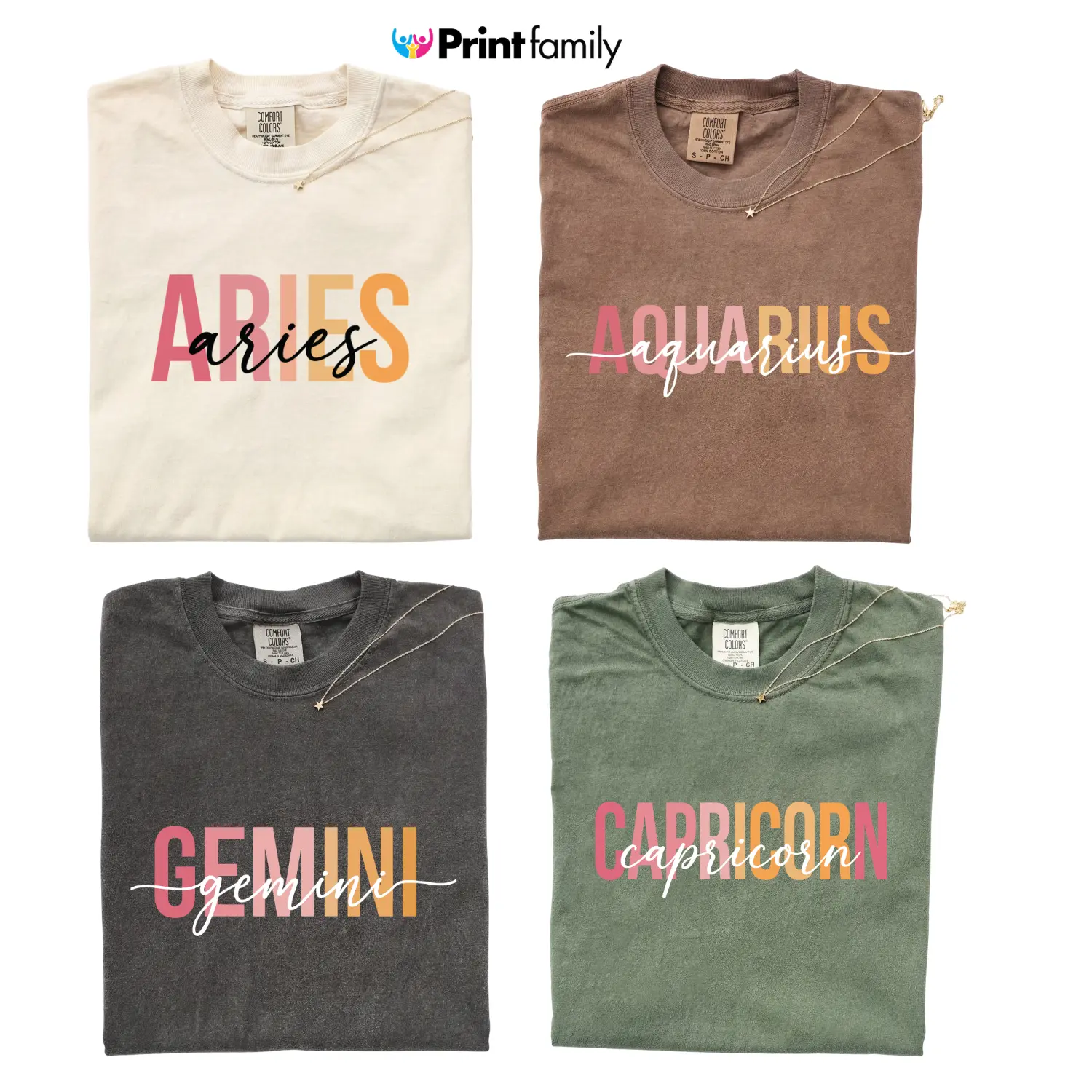 Comfort Colors [Full 12 Zodiac] Gemini Zodiac T-Shirt, Gradient Color Astrology Graphic Tee, Minimal Trendy Zodiac Shirt, Birthday Gift, Unisex Tee