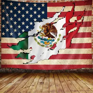 VEIGIKE Mexican Flag Tapestry, Mexico American Flag Decorative Tapestry Wall Hanging for Bedroom Decoration Art, Tapestries Poster Blanket College Dorm Home Decor