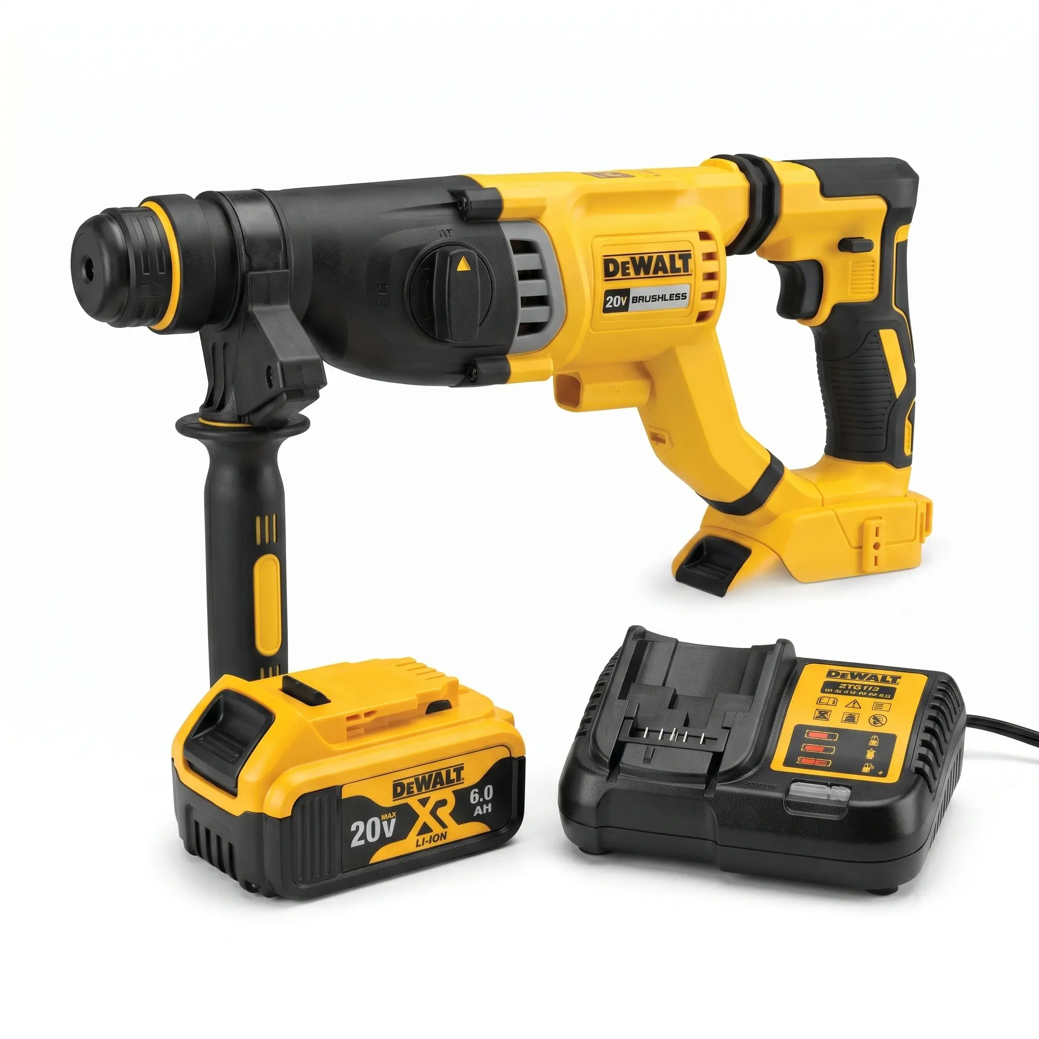 DEWALT 20V Lithium Brushless Power SDS-Plus Rotary Hammer Kit, 3-Mode Cordless Drill with 1Battery 1Charger, Construction Tool for Concrete Drilling, Chiseling