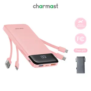 Charmast 10000mAh Slim Portable Charger with Built-in Cables – 6 Outputs & 3 Inputs, 3A Fast Charging Power Bank for iPhone, Android Phones, Tablets, and More Electronic Smartphone