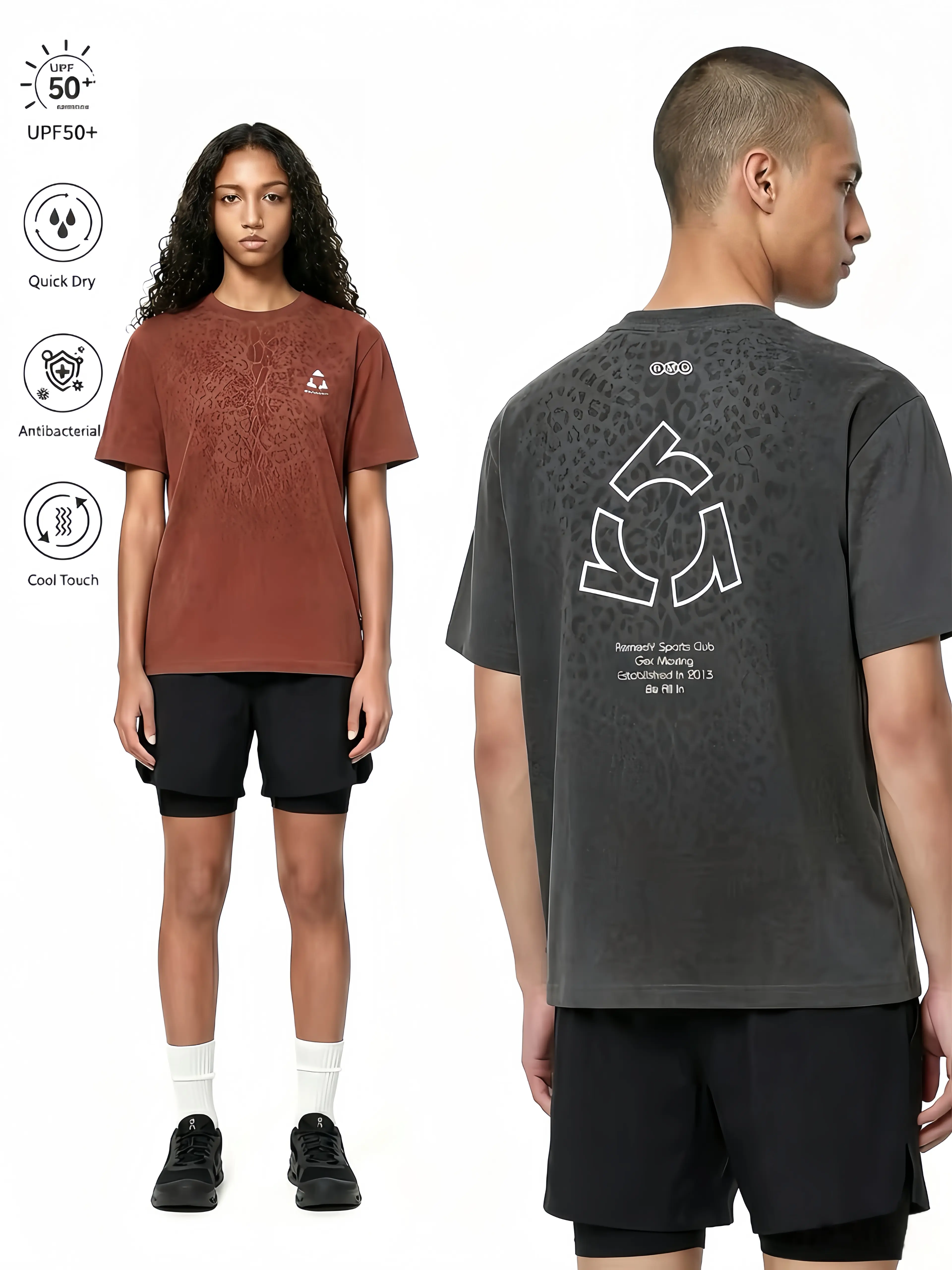 Sweat-wicking leopard print luminous short-sleeve T-shirt for men and women, summer loose-fitting sporty cool quick-dry tee tiktok christmas streetwear gift