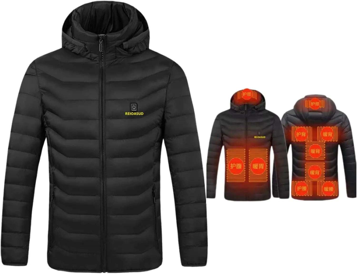 Heated Hoodie for Men and Women,Heated Jacket with 3 Heating Levels, 9 Heating Zones Heated down Hooded Coat REIOASUD